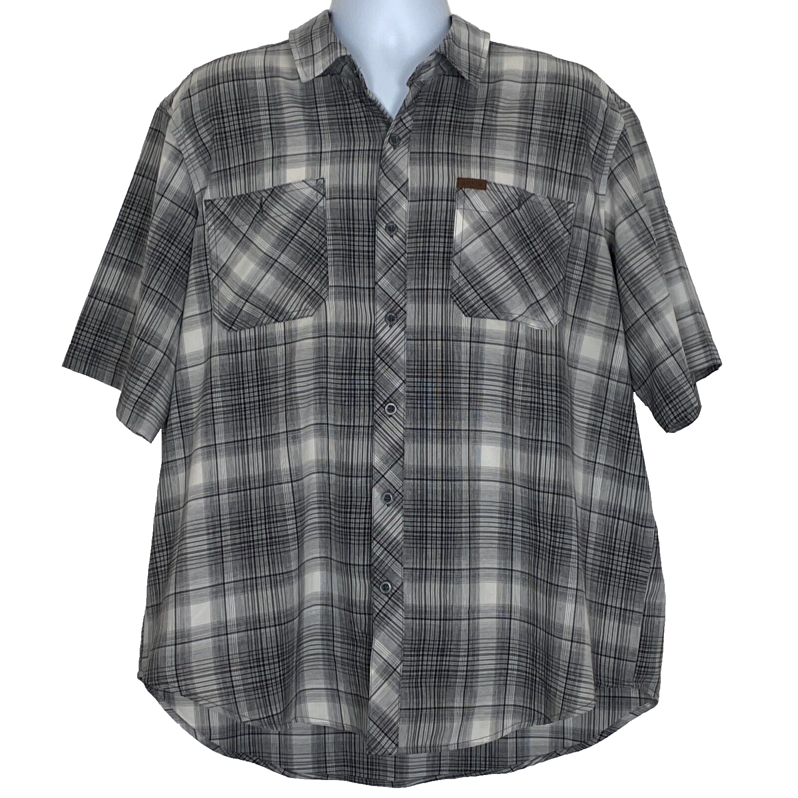 Orvis Dress Shirt Mens XXL Gray White Plaid Front Pockets Button Up
