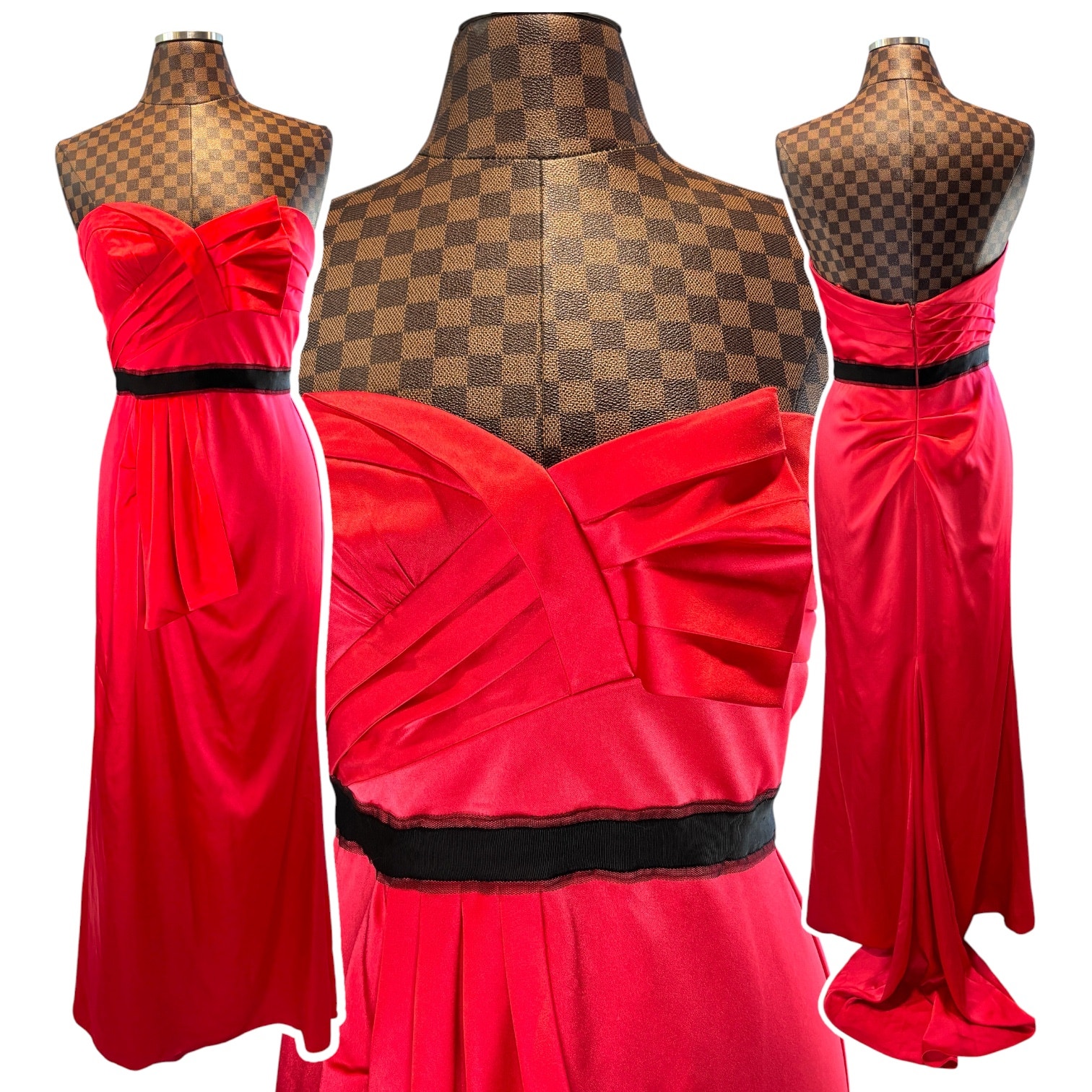 BCBG Max Azria Strapless Gown Red Berry Size 10 Satin Dress Formal Glam Evening