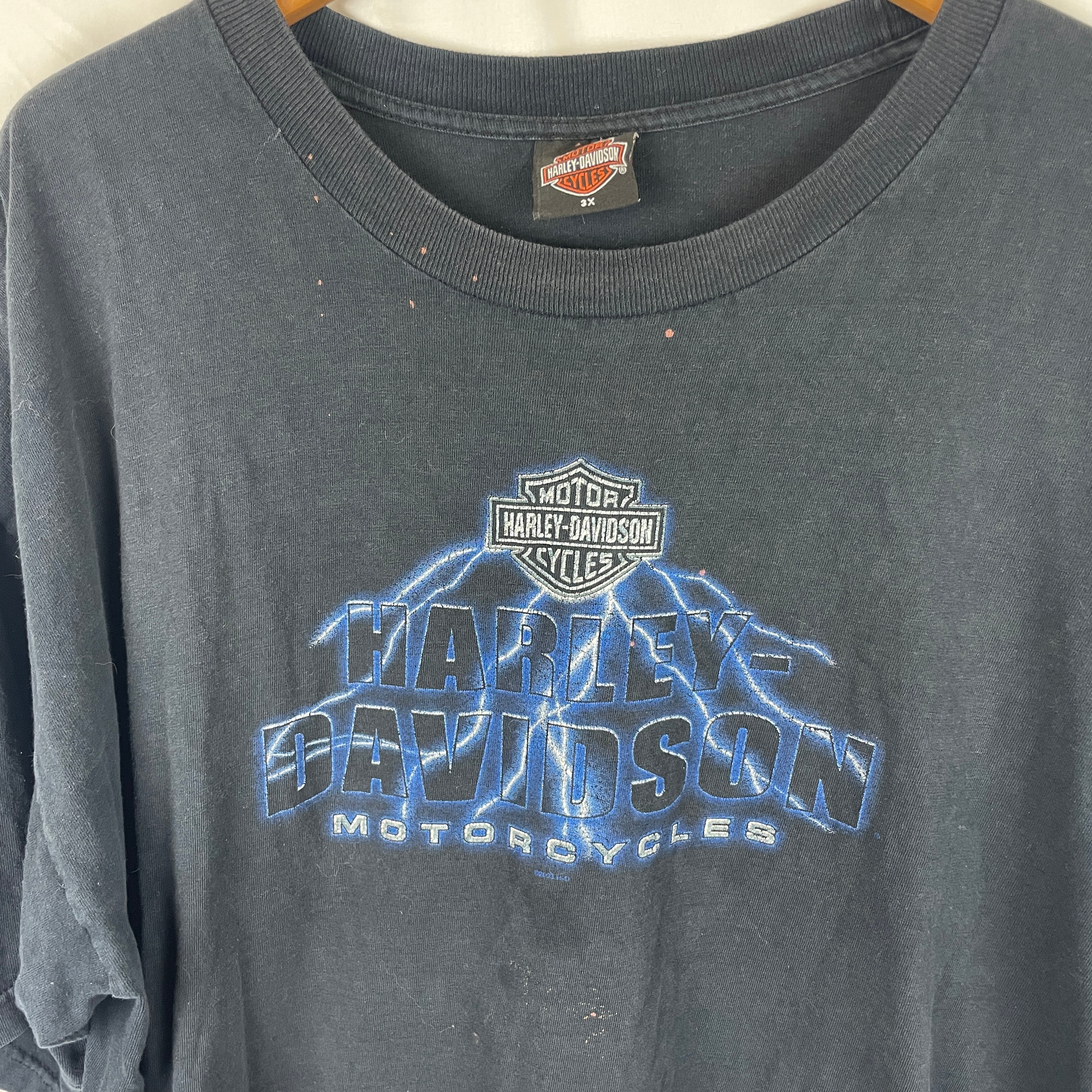 Harley Davidson Vintage Lightning Print Chippewa Falls 2003 Black Shirt ...