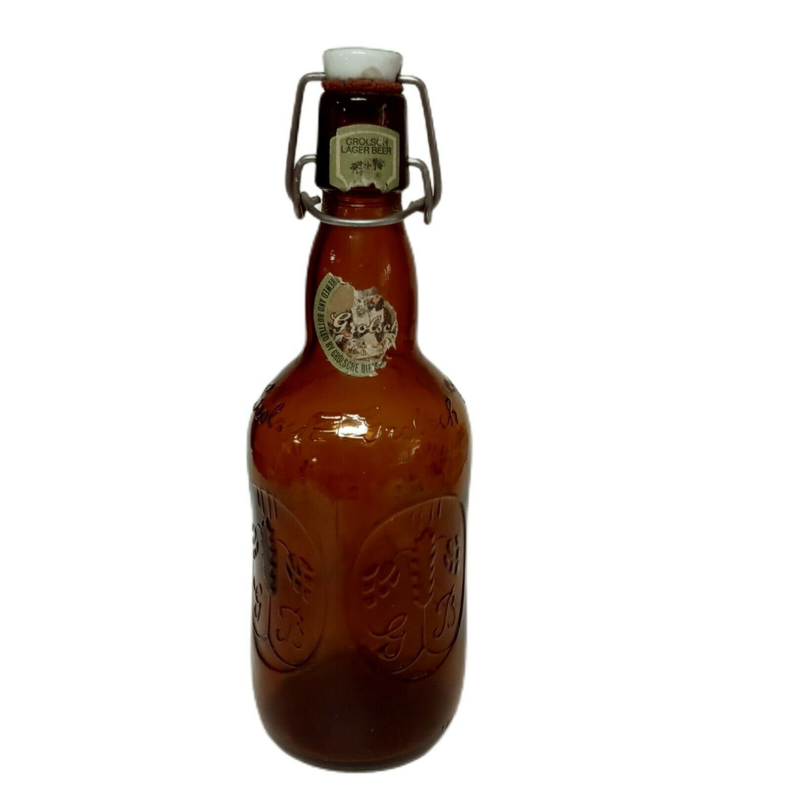 Old German Beer Bottle Grolsch Amber Brown Porcelain Swing Top Lid ...