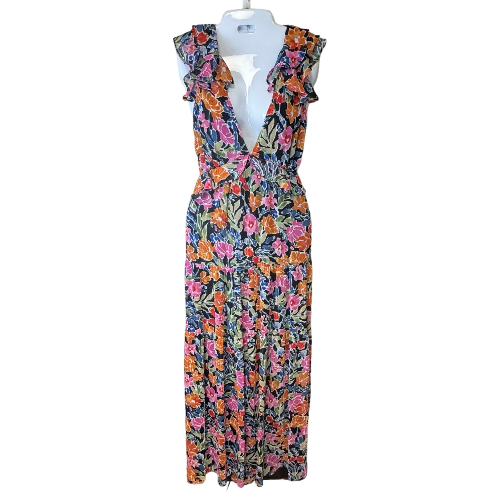 New Aqua Bloomingdales Chiffon Tiered Multi Color Floral Maxi Dress Women's XL - Picture 1 of 12
