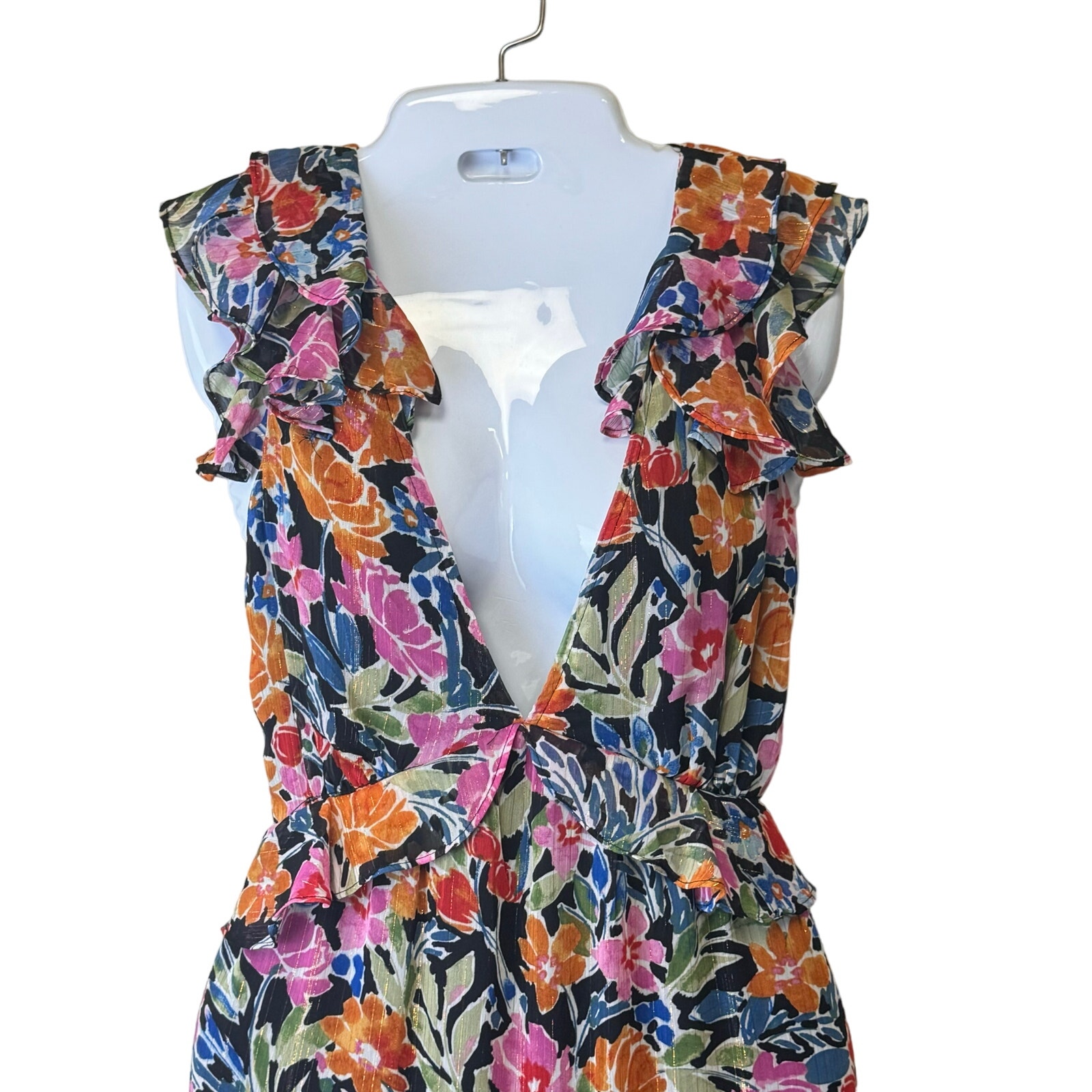 New Aqua Bloomingdales Chiffon Tiered Multi Color Floral Maxi Dress Women's XL - Picture 2 of 12