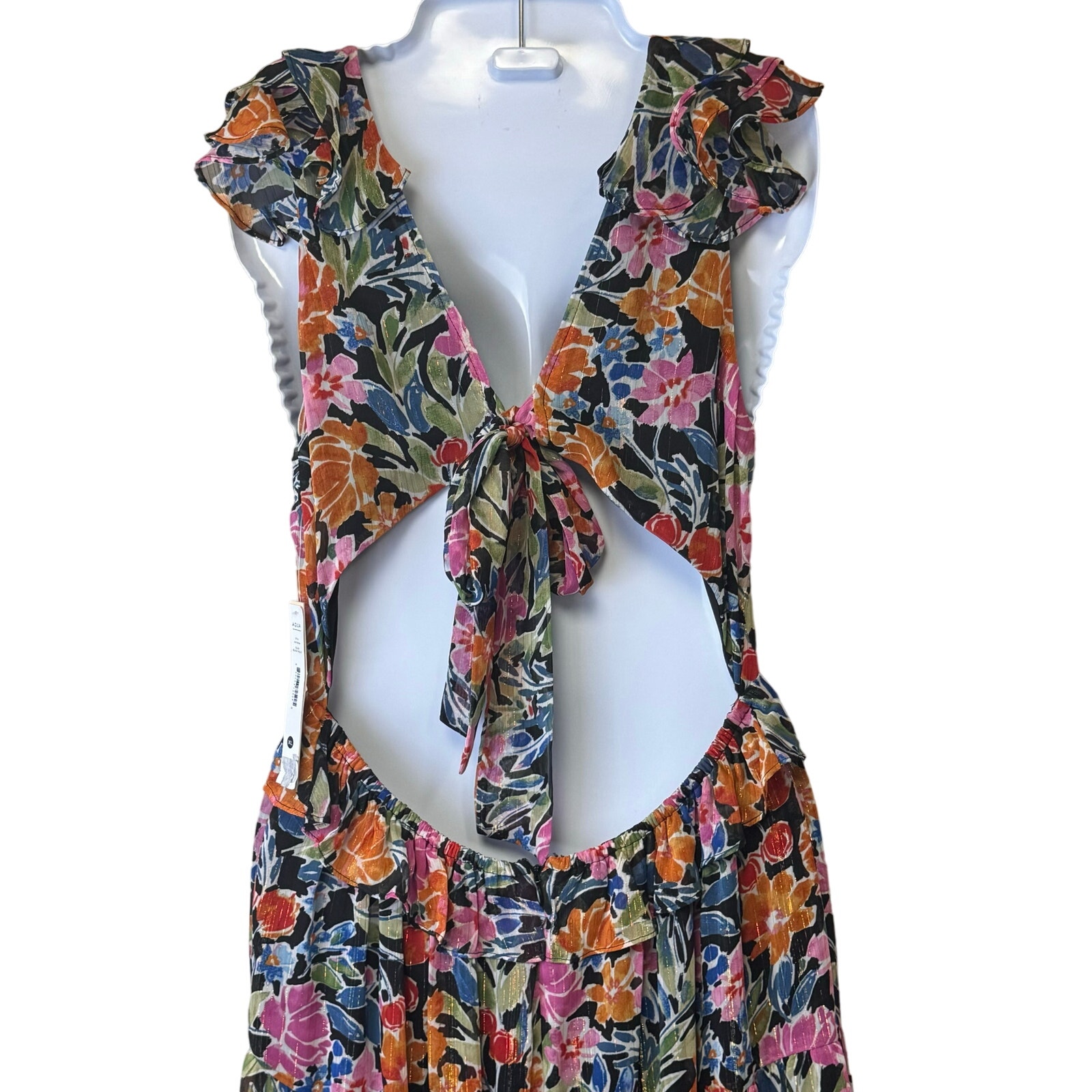 New Aqua Bloomingdales Chiffon Tiered Multi Color Floral Maxi Dress Women's XL - Picture 8 of 12
