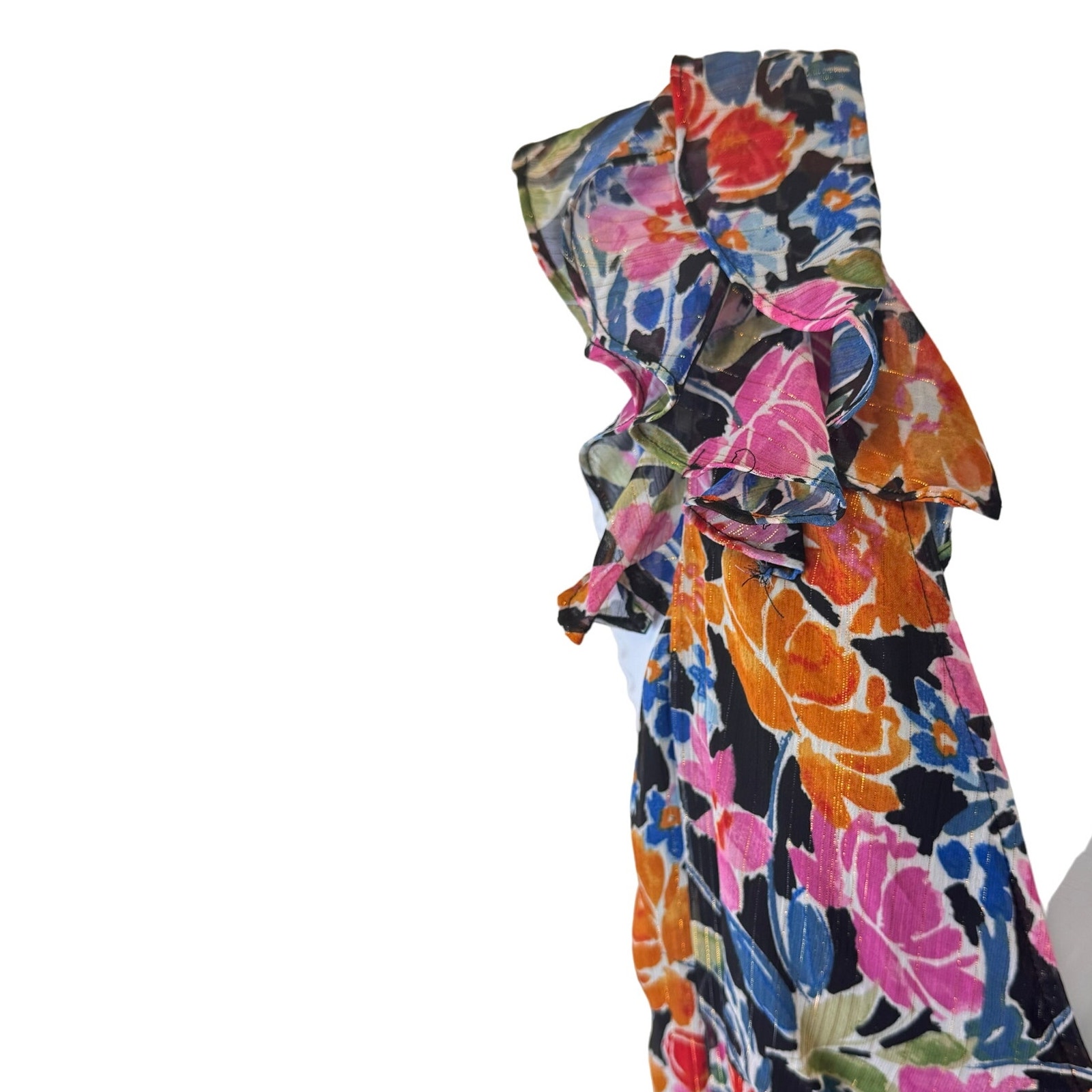 New Aqua Bloomingdales Chiffon Tiered Multi Color Floral Maxi Dress Women's XL - Picture 4 of 12