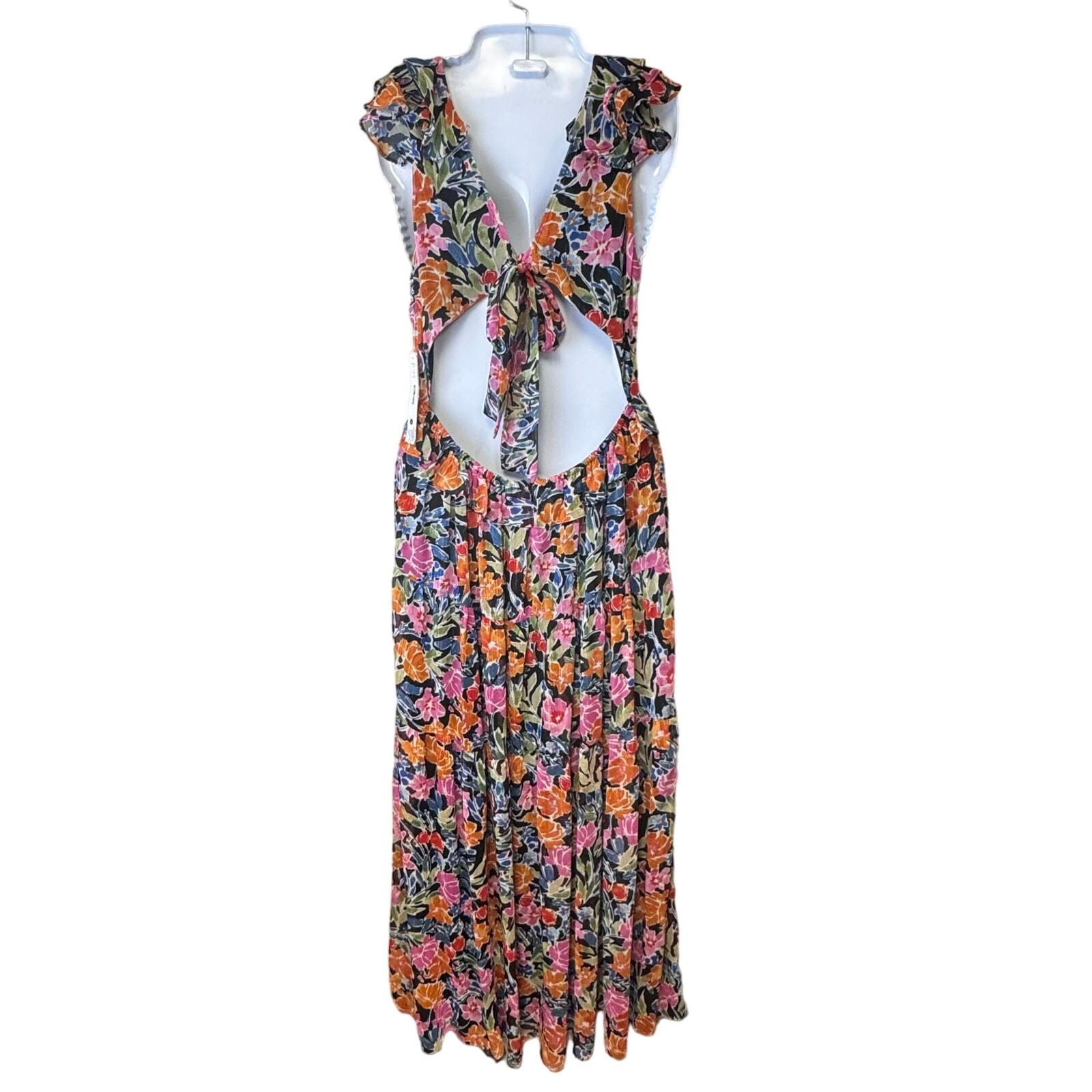 New Aqua Bloomingdales Chiffon Tiered Multi Color Floral Maxi Dress Women's XL - Picture 7 of 12