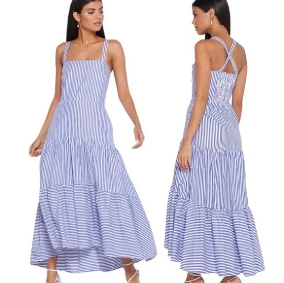 banana republic blue and white striped dress Blue Maternity Mommy Labor and Delivery/ Nursing Gown main image 0