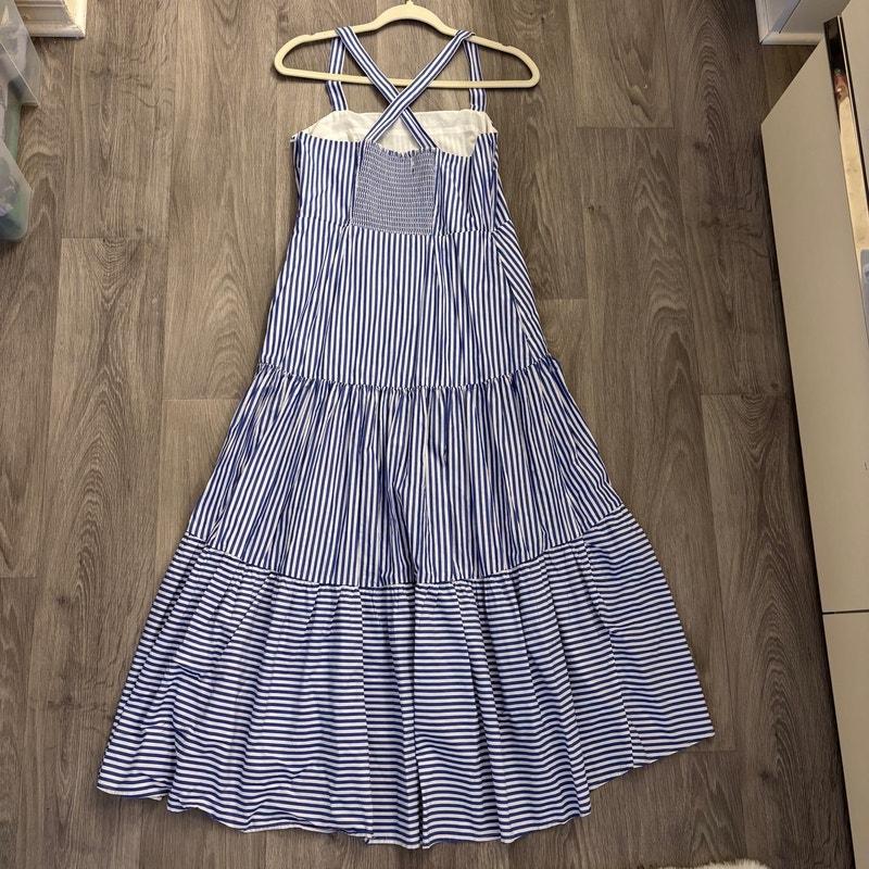banana republic blue striped dress Banana Republic Blue Striped Sleeveless V-Neck Dress