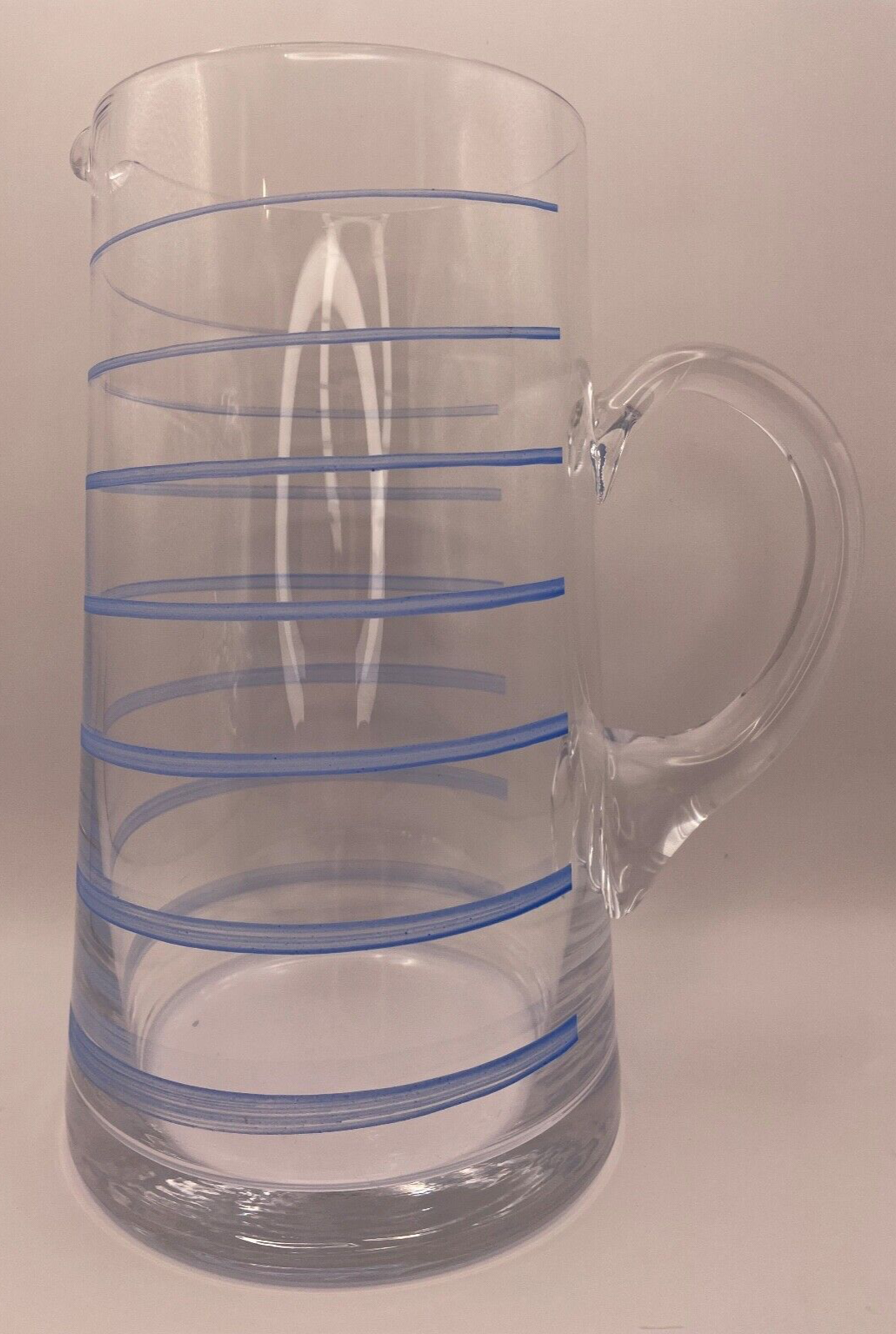 Vintage Heavy Glass Pitcher with Blue Stripes Pre-owned