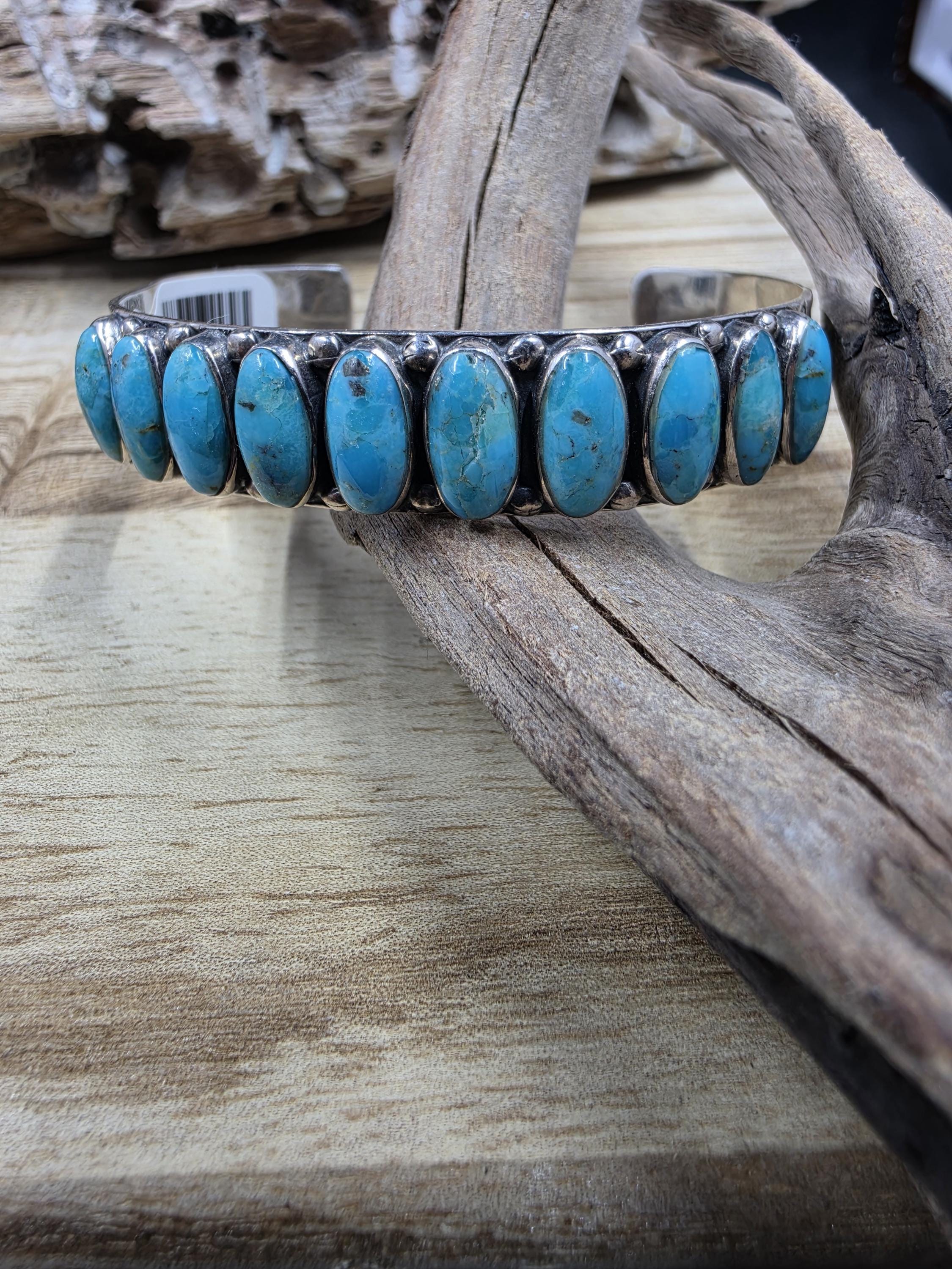 Native Inspired Turquoise Sterling Silver Cuff Bracelet 6.75″