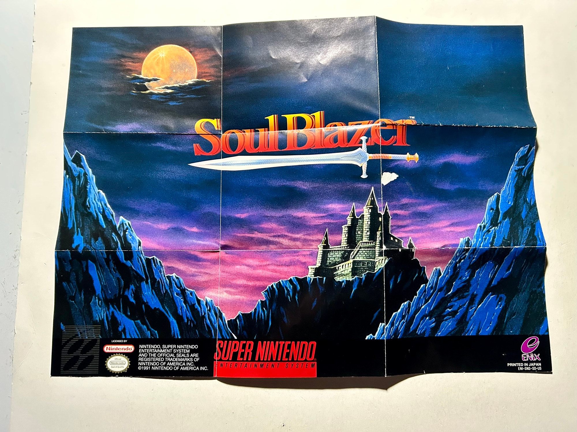 Soul Blazer poster (Super Nintendo SNES) Authentic🔥Good Shape!