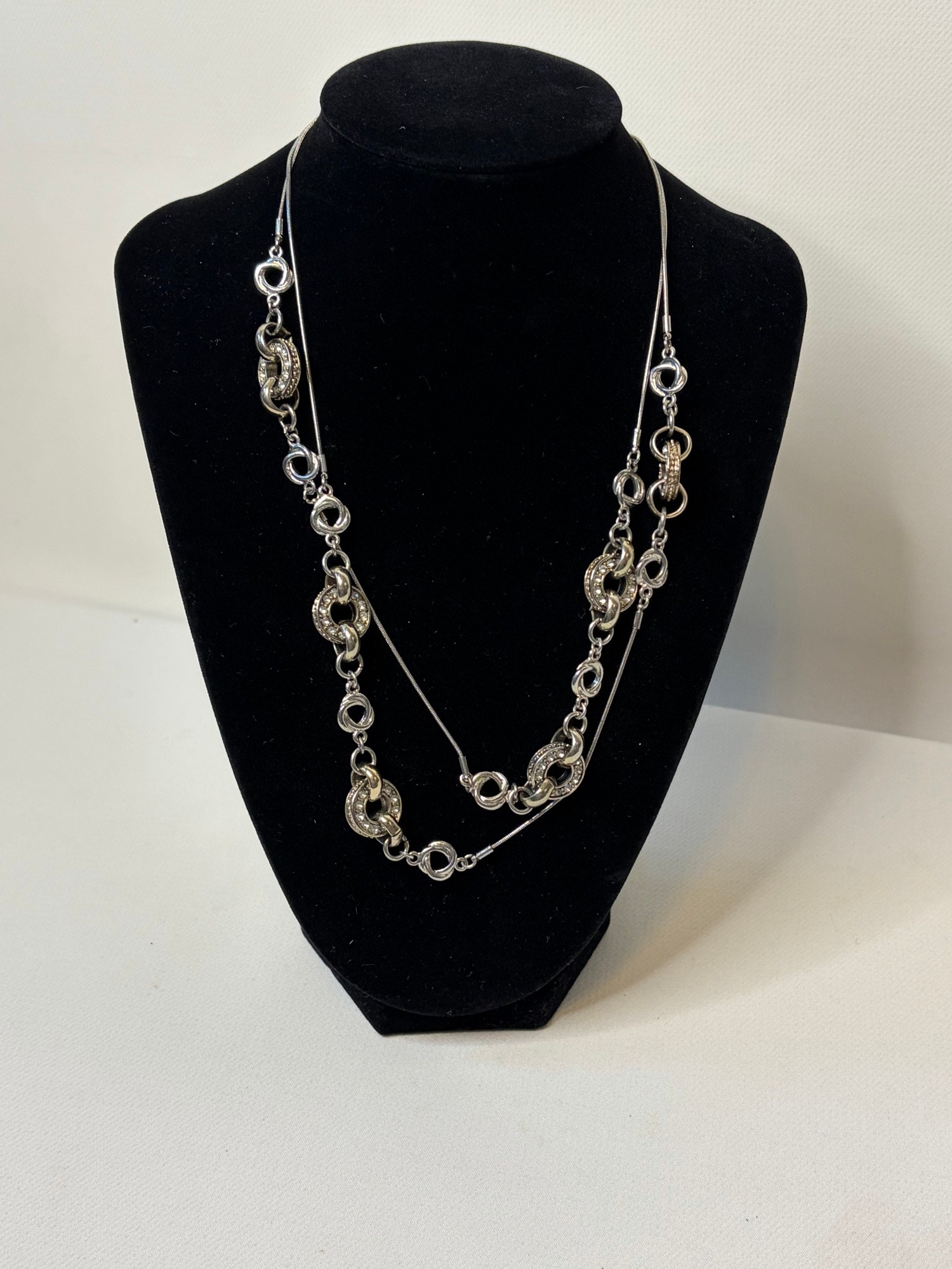 Loft Silver Tone Circle Layering Long Chain Necklace 38in
