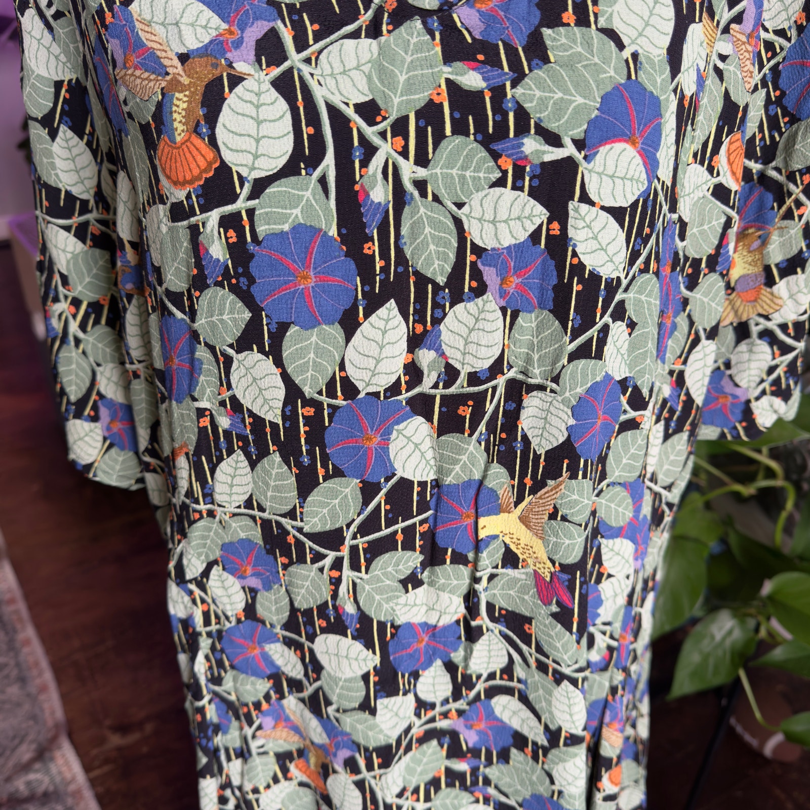 90's FLAX By Jeanne Engelhart Long, Floral Dress 40's Style Large - Picture 2 of 7