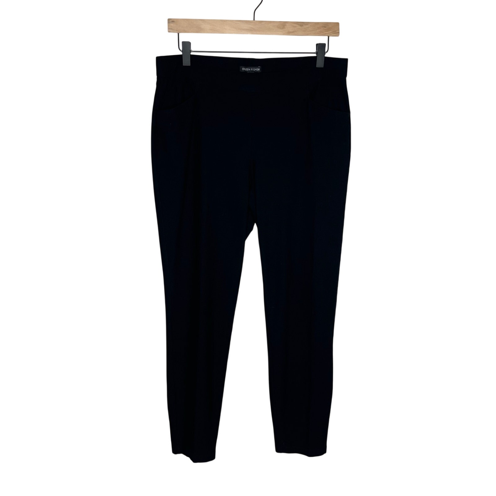 Eileen Fisher Black Crepe Pants Womens M Ankle Zip Pull On Slim Leg Stretch