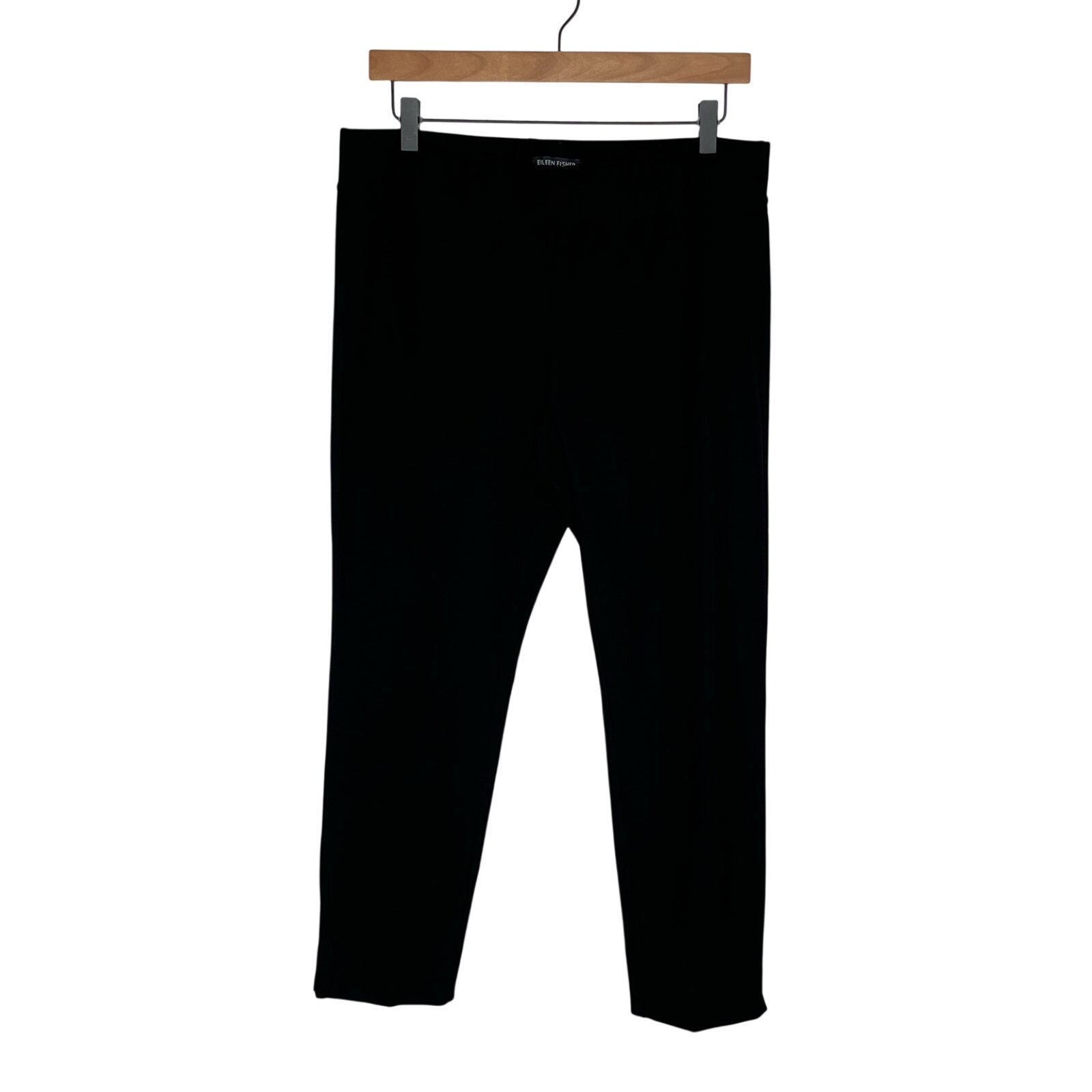 Eileen Fisher Black Ankle Crop Crepe Pants M Medium Pull-On Stretch Side Slit