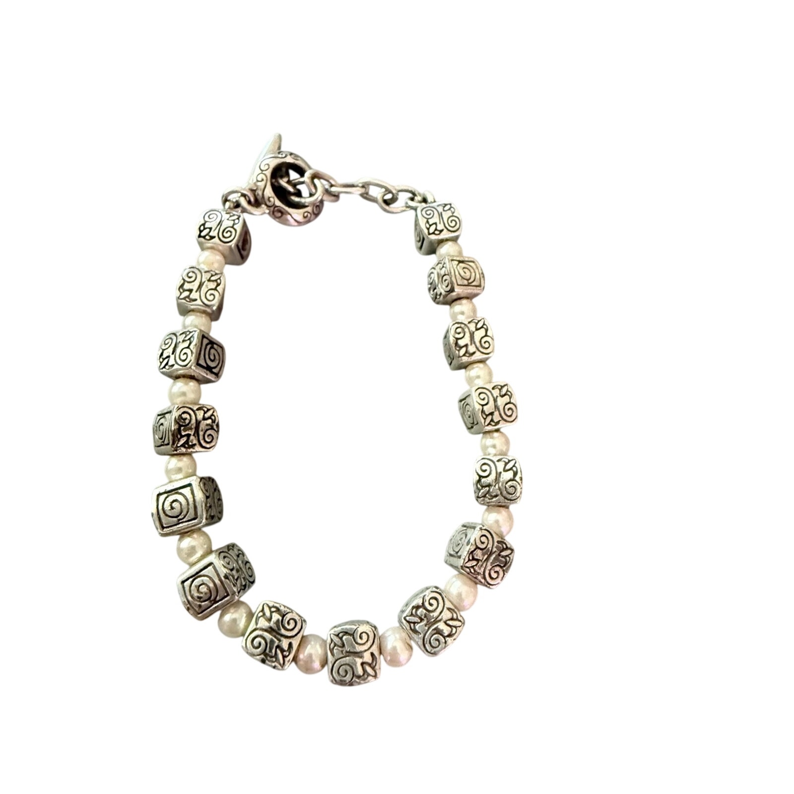 Silver Tone and Faux Pearl Bead Bracelet