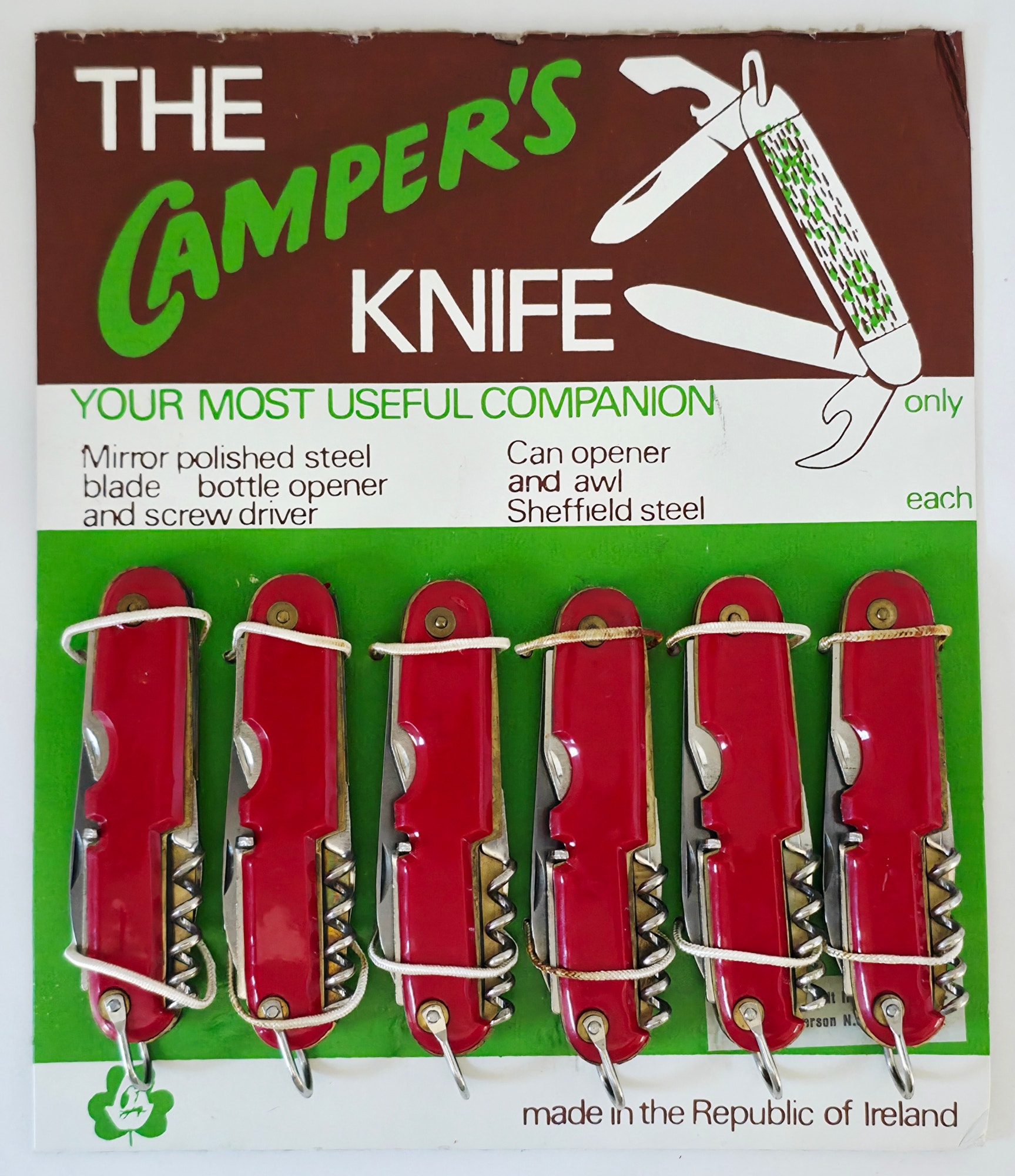 VINTAGE *NEW* 1970’s Campers Knife Made of Sheffield Steel Set 7 (Red) Ireland