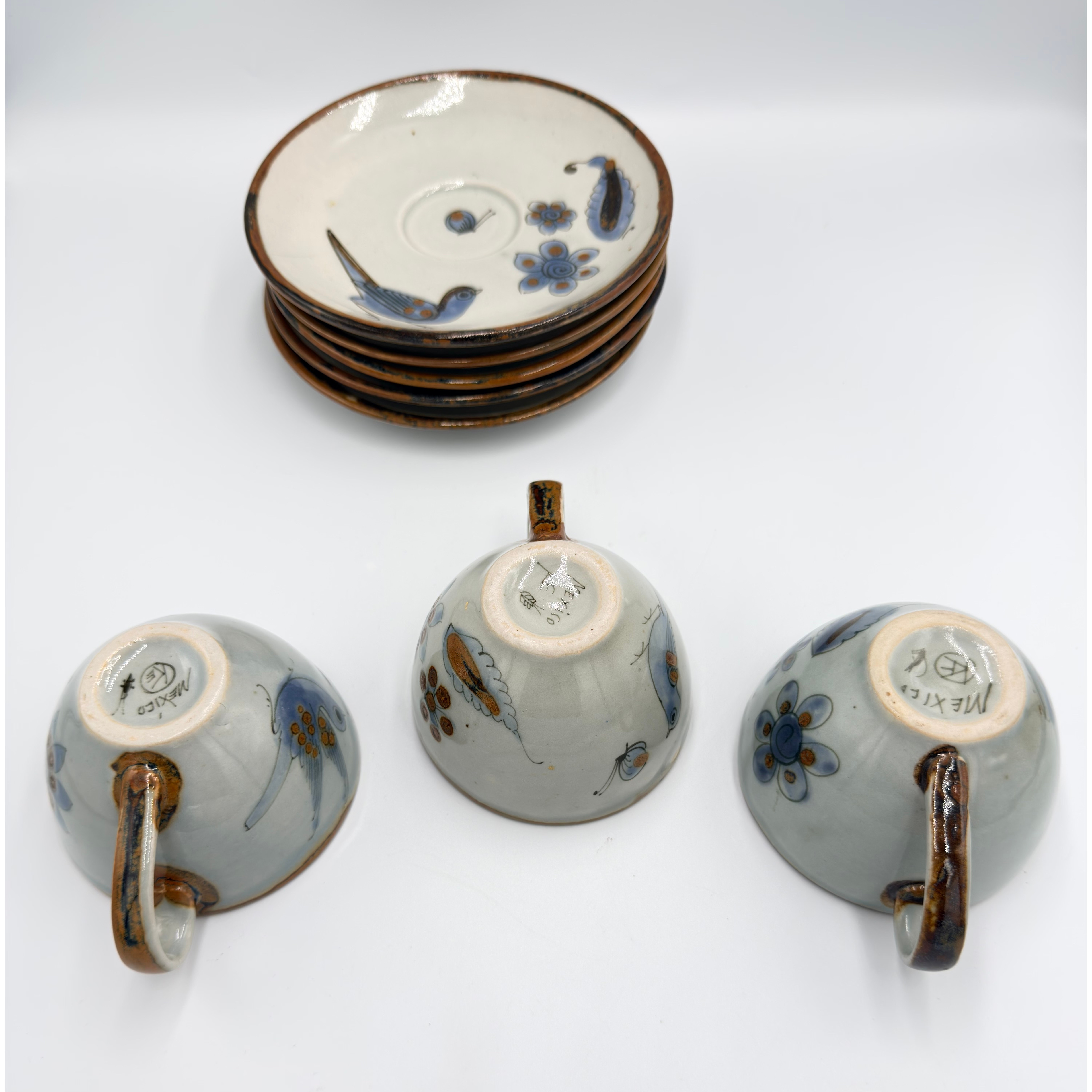 El Palomar Ken Edwards Tonala Coffee Tea Cups & Plates Mexico Folk Art Pottery detailed image 10