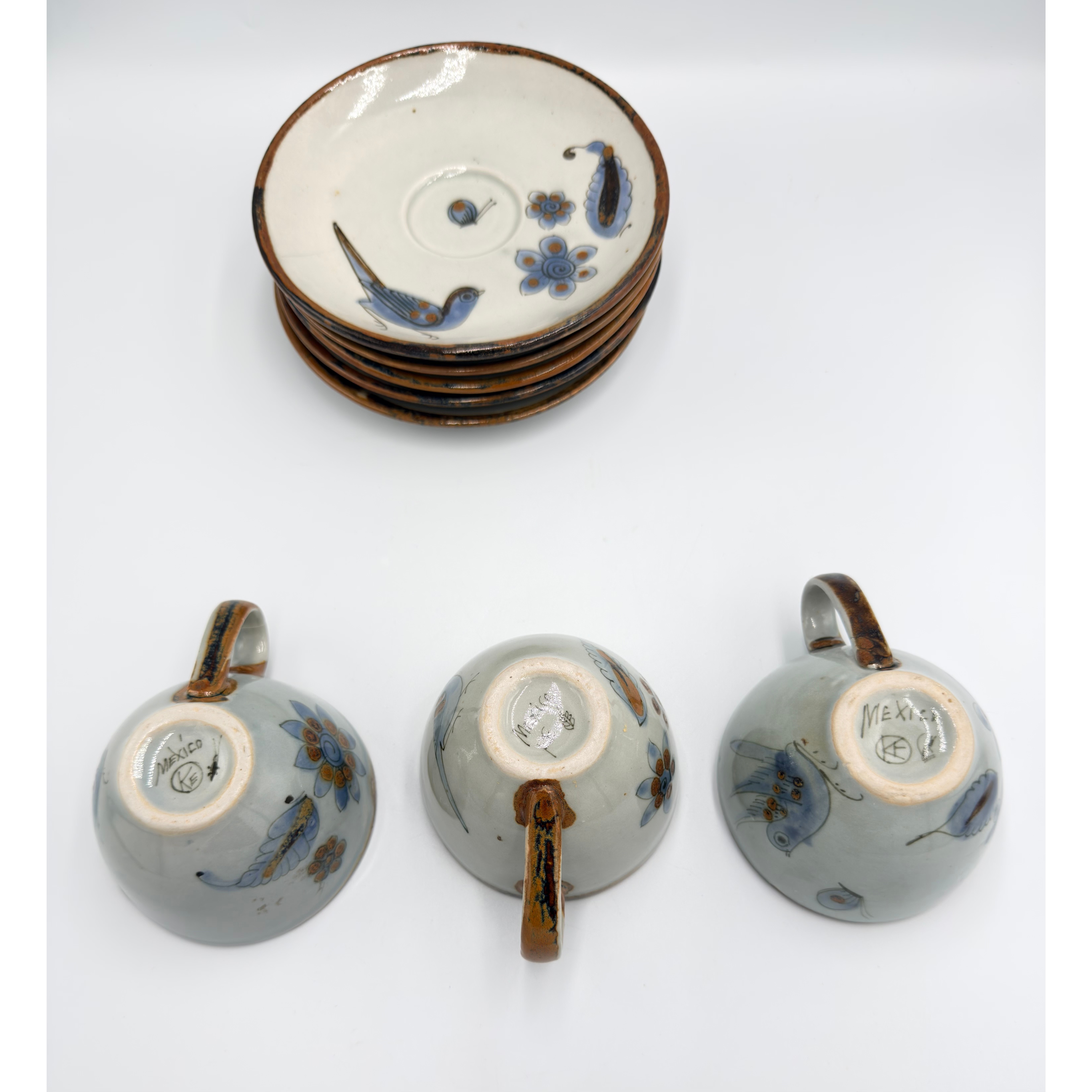 El Palomar Ken Edwards Tonala Coffee Tea Cups & Plates Mexico Folk Art Pottery detailed image 13