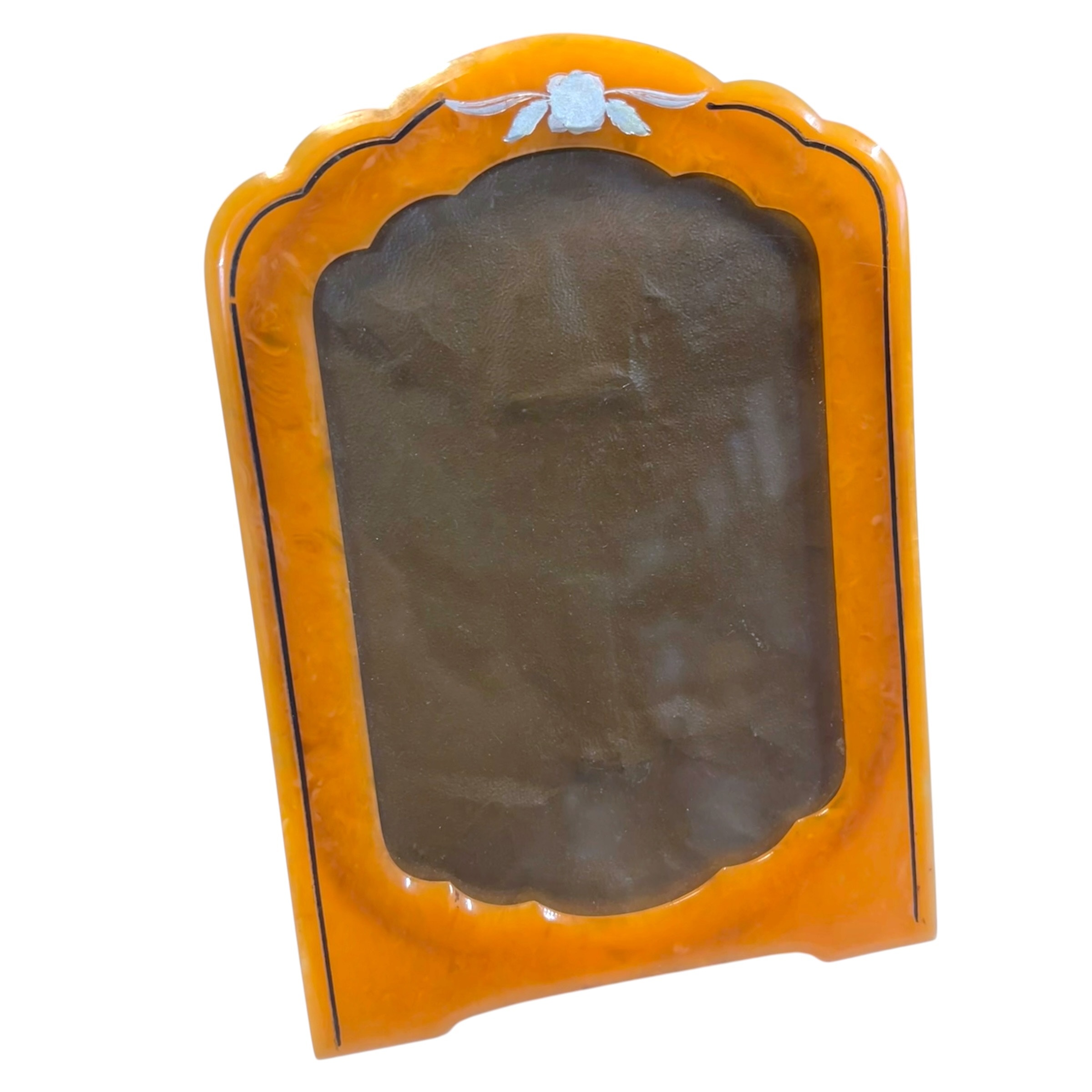 Vintage MCM Butterscotch Lucite Style Picture Frame 5×3.5 Floral Accent