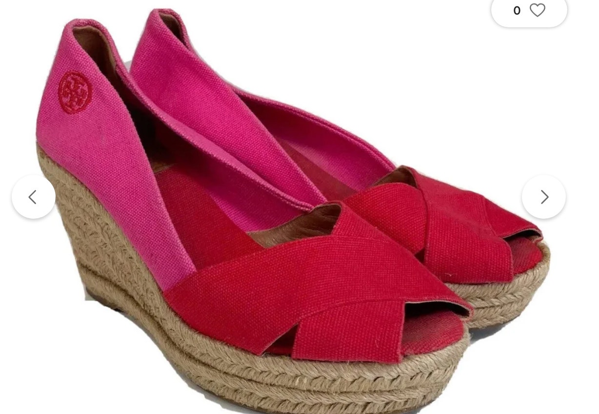 Tory Burch Womens Filipa Espadrille Wedge Red/Pink Sandals Peep Toe - Size  7 | eBay